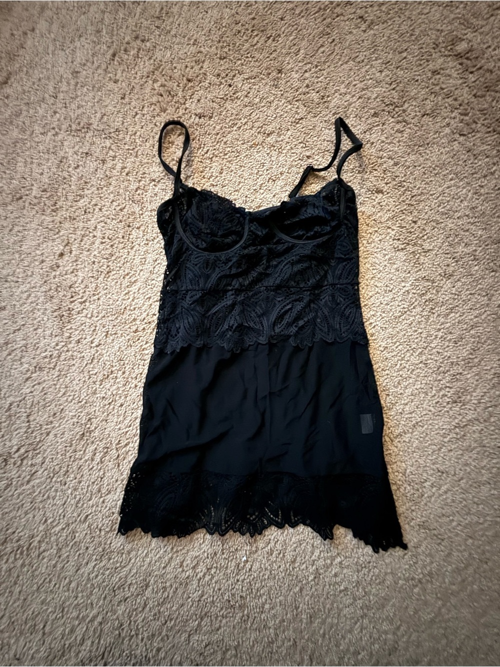 Black Lace Lingerie Slip Tank Cami